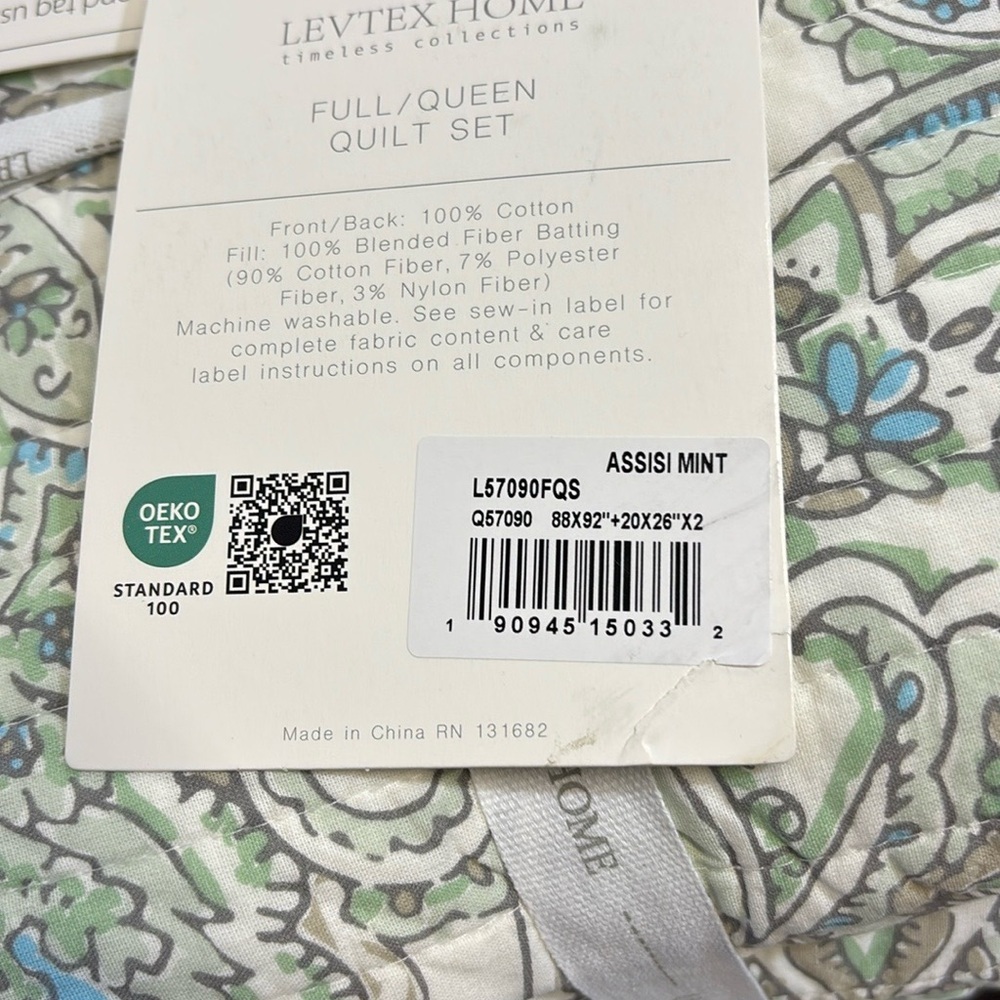 Levtex Assisi Mint Quilt Set Full/Queen 100% Cotton - Picture 6 of 7
